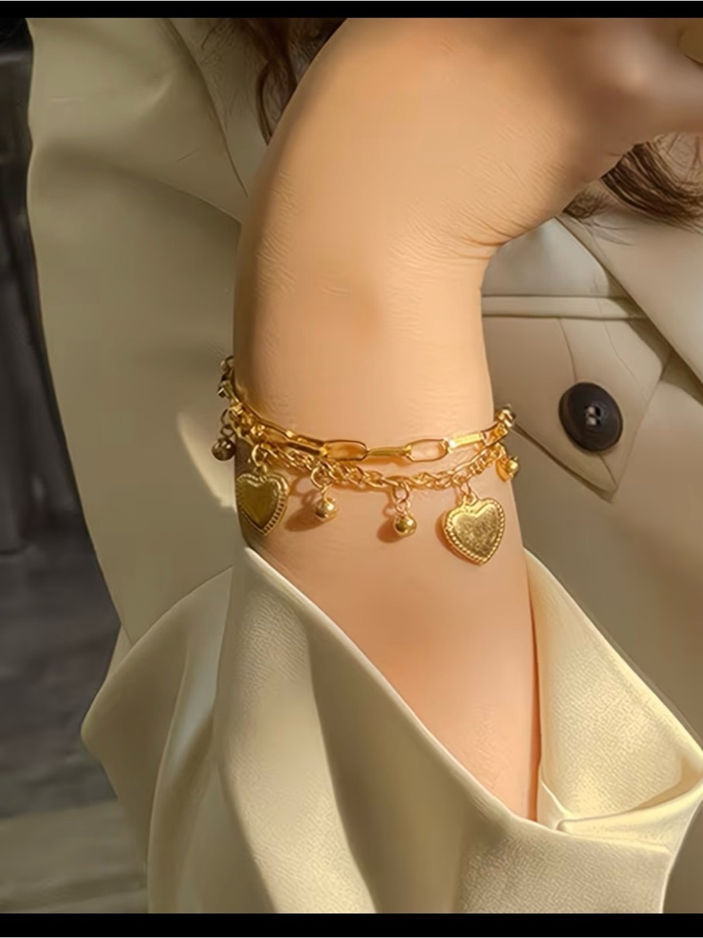 Korean fashion Gold Heart Charm Link Bracelet for Women